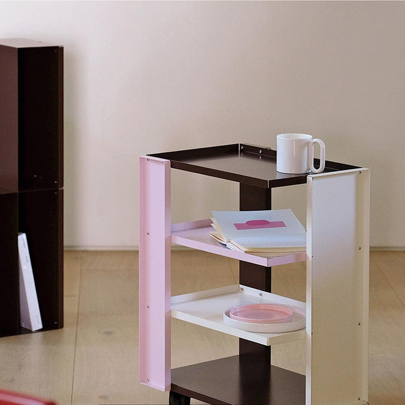 Estante de almacenamiento móvil de acero al carbono rectangular industrial contemporáneo de 4 niveles para sala de estar 