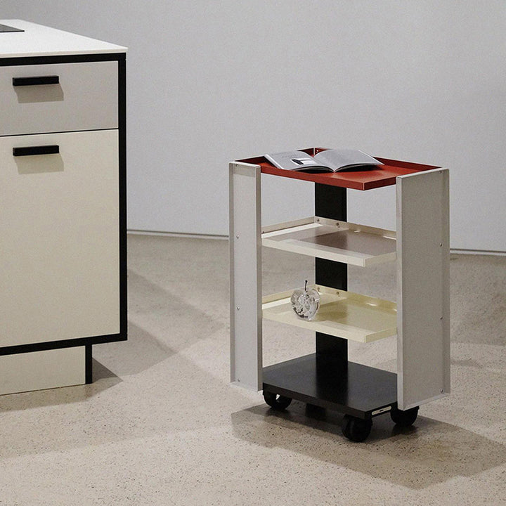 Estante de almacenamiento móvil de acero al carbono rectangular industrial contemporáneo de 4 niveles para sala de estar 