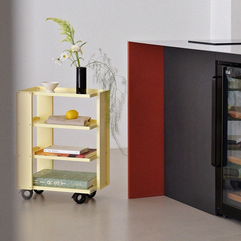 Estante de almacenamiento móvil de acero al carbono rectangular industrial contemporáneo de 4 niveles para sala de estar 