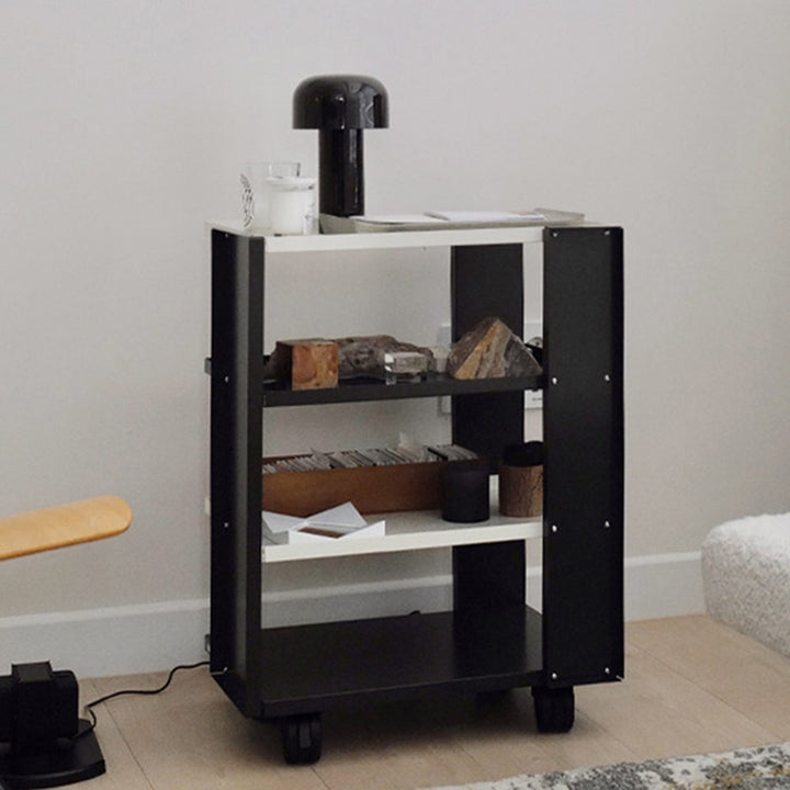 Estante de almacenamiento móvil de acero al carbono rectangular industrial contemporáneo de 4 niveles para sala de estar 