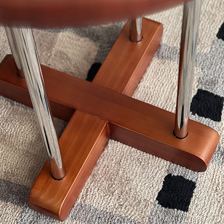 Zeitgenössischer skandinavischer Kautschukholz-Edelstahl-Felsplatte-Runder Couchtisch 1-Ebene für Wohnzimmer 