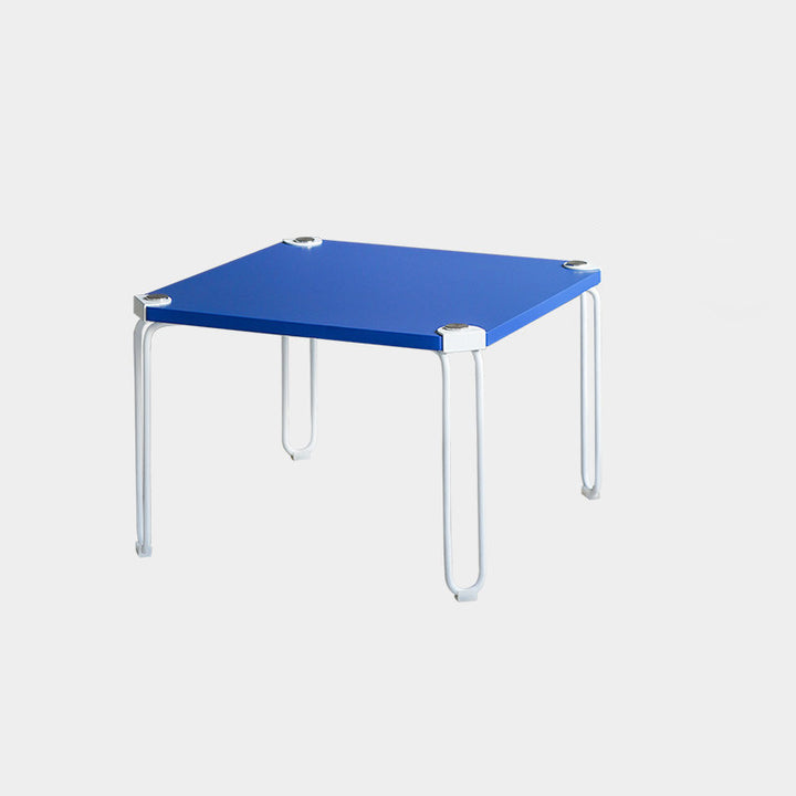 Table basse contemporaine industrielle carrée en MDF et alliage d’acier, robuste et résistante aux taches, à 1 niveau, pour salon 