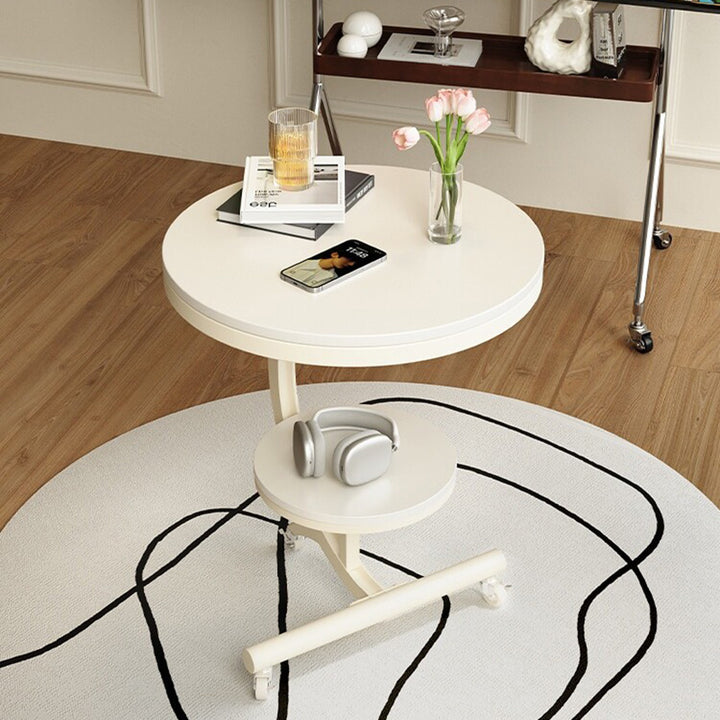 Table d'appoint ronde mobile à 2 niveaux en acier au carbone style dalle de roche minimaliste moderne pour salon 