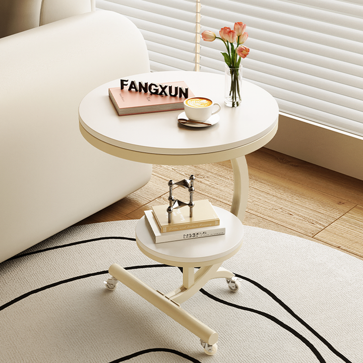Table d'appoint ronde mobile à 2 niveaux en acier au carbone style dalle de roche minimaliste moderne pour salon 
