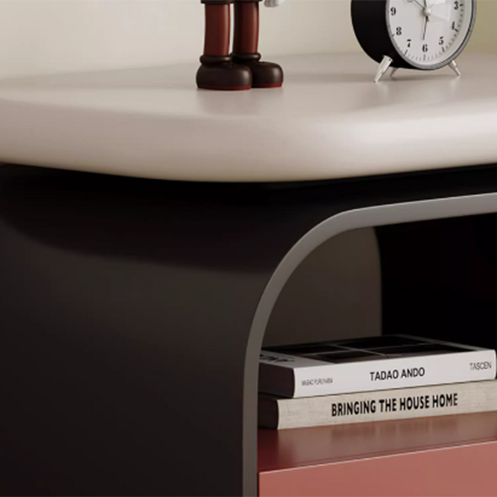 Contemporary Scandinavian Oval Plywood Pine Wood Nightstand 1-Drawer For Bedroom