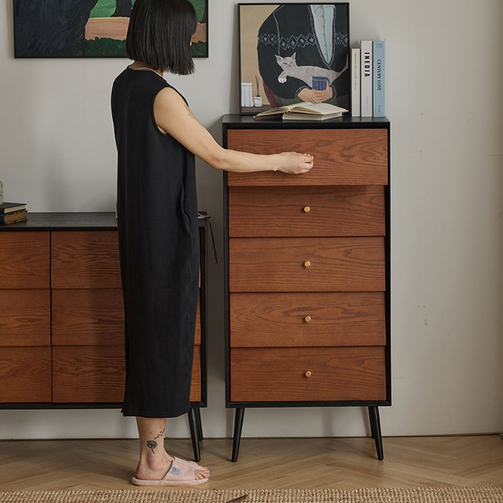 Armoire de rangement traditionnelle française rectangulaire en bois massif, contreplaqué, pin et acier au carbone, avec 4/5 tiroirs, pour salon et chambre 