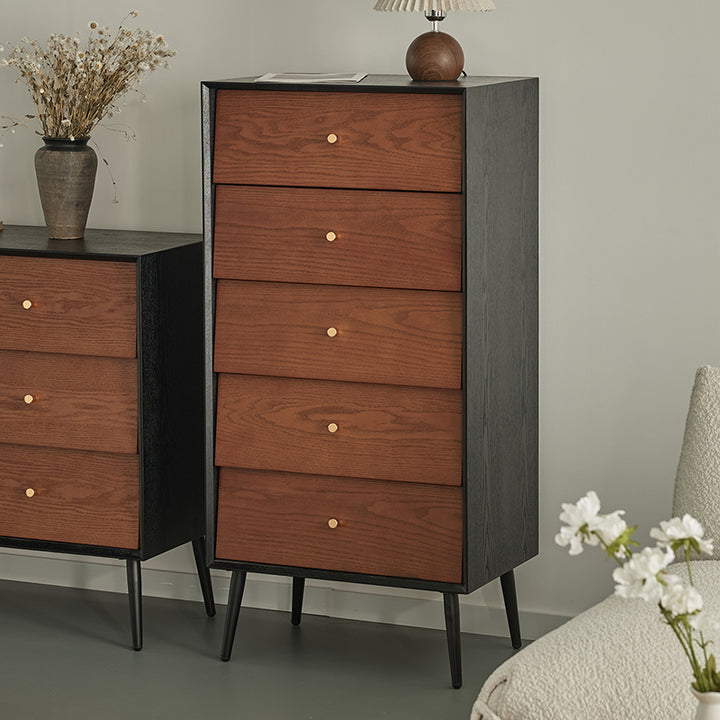 Traditional French Rectangular Plywood Pine Wood Carbon Steel Storage Cabinet 4/5-Drawer For Living Room & Bedroom