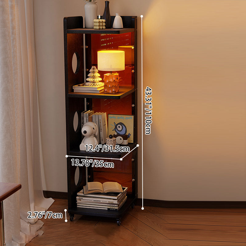Modern Mid-Century Rectangular Rubberwood Movable Floor-Standing Corner Storage Shelf 4-Tier For Living Room &amp; Bedroom