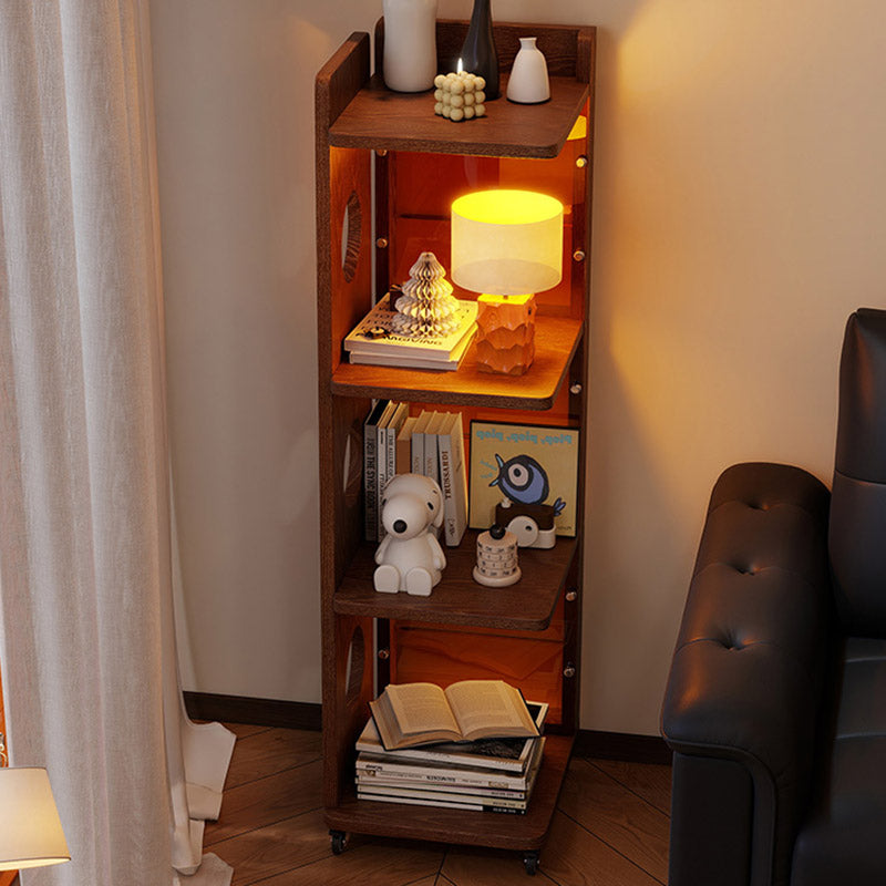 Modern Mid-Century Rectangular Rubberwood Movable Floor-Standing Corner Storage Shelf 4-Tier For Living Room &amp; Bedroom