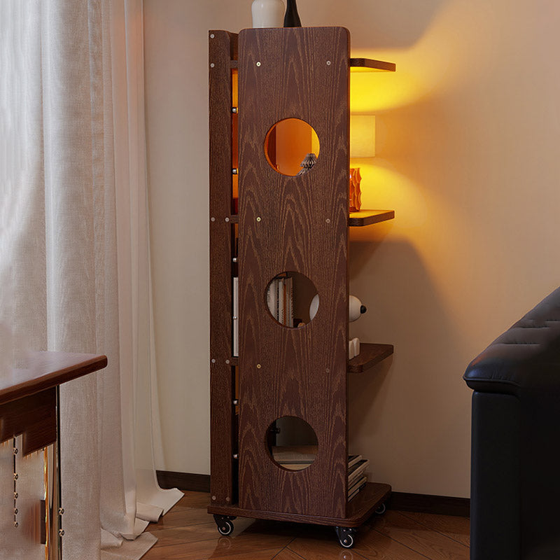 Modern Mid-Century Rectangular Rubberwood Movable Floor-Standing Corner Storage Shelf 4-Tier For Living Room &amp; Bedroom