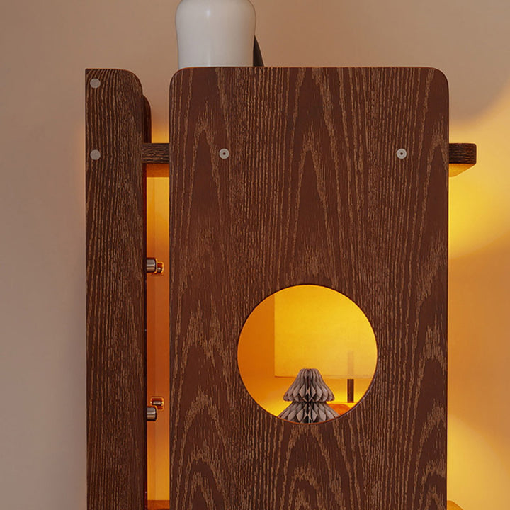 Modern Mid-Century Rectangular Rubberwood Movable Floor-Standing Corner Storage Shelf 4-Tier For Living Room &amp; Bedroom