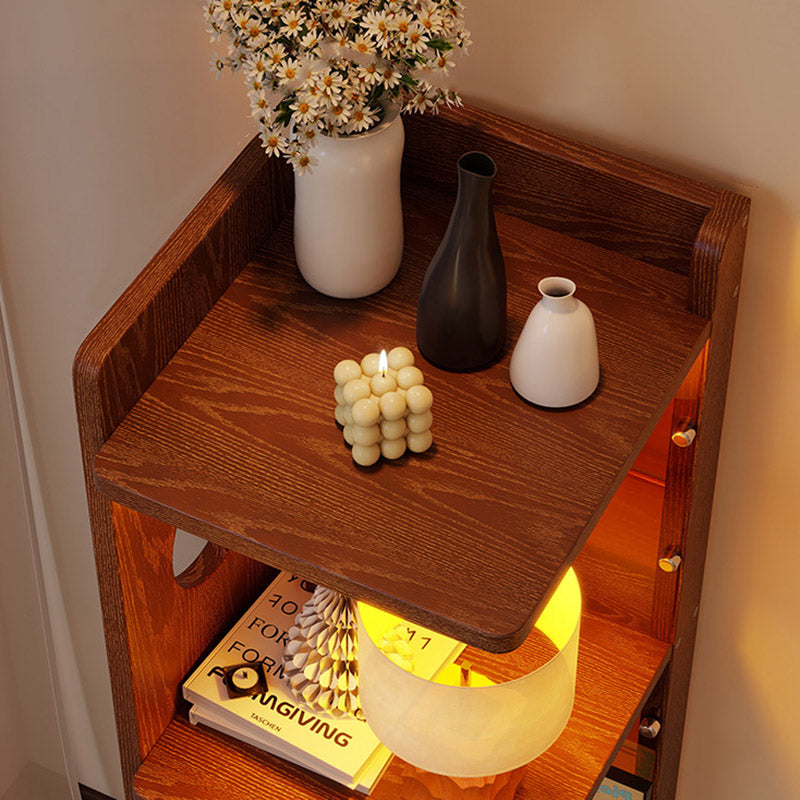Modern Mid-Century Rectangular Rubberwood Movable Floor-Standing Corner Storage Shelf 4-Tier For Living Room &amp; Bedroom