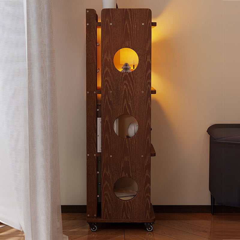 Modern Mid-Century Rectangular Rubberwood Movable Floor-Standing Corner Storage Shelf 4-Tier For Living Room &amp; Bedroom