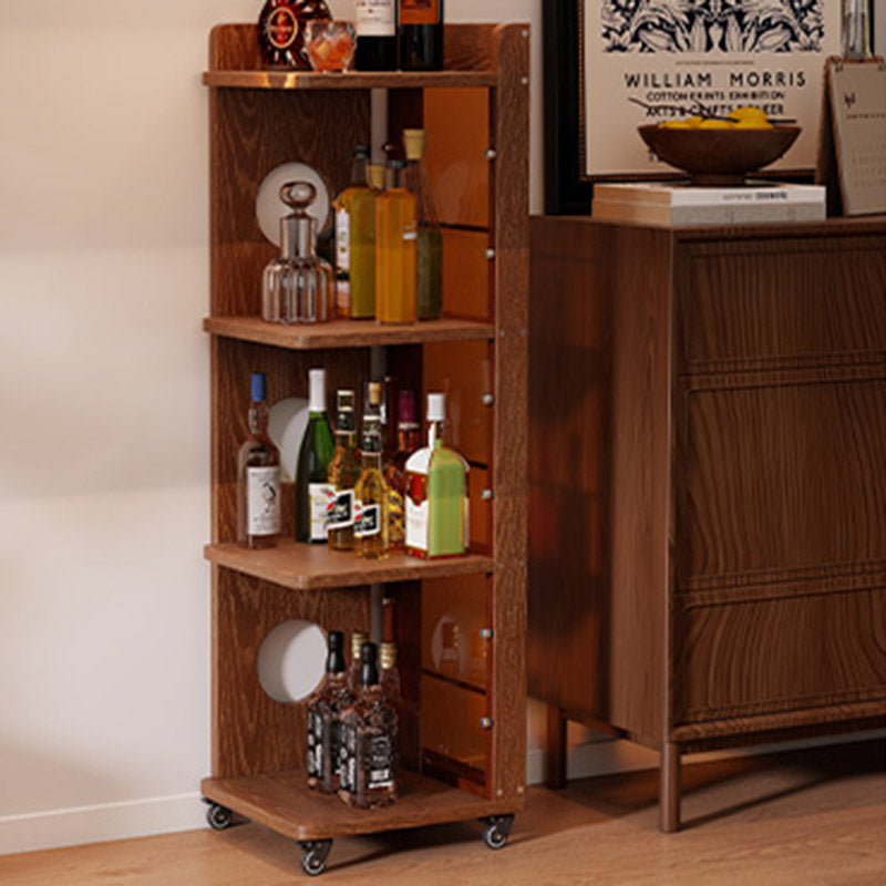 Modern Mid-Century Rectangular Rubberwood Movable Floor-Standing Corner Storage Shelf 4-Tier For Living Room &amp; Bedroom
