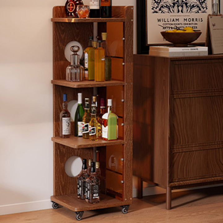 Modern Mid-Century Rectangular Rubberwood Movable Floor-Standing Corner Storage Shelf 4-Tier For Living Room &amp; Bedroom