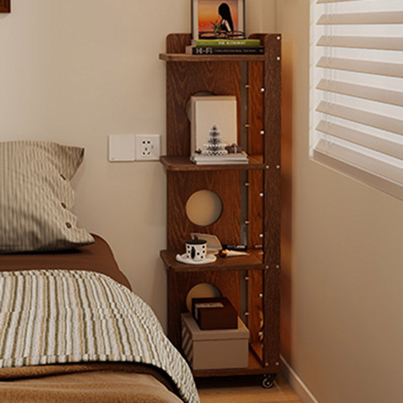 Modern Mid-Century Rectangular Rubberwood Movable Floor-Standing Corner Storage Shelf 4-Tier For Living Room &amp; Bedroom