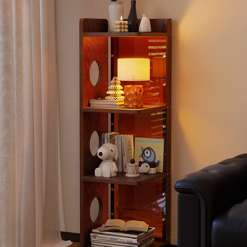 Modern Mid-Century Rectangular Rubberwood Movable Floor-Standing Corner Storage Shelf 4-Tier For Living Room &amp; Bedroom