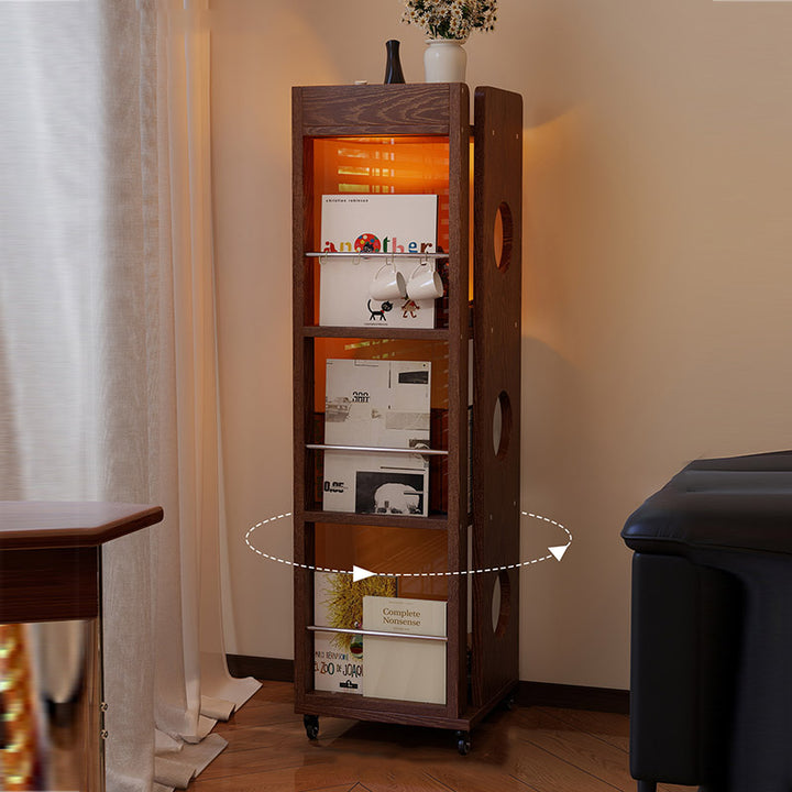 Modern Mid-Century Rectangular Rubberwood Movable Floor-Standing Corner Storage Shelf 4-Tier For Living Room &amp; Bedroom