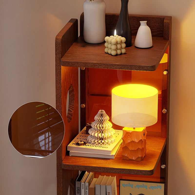 Modern Mid-Century Rectangular Rubberwood Movable Floor-Standing Corner Storage Shelf 4-Tier For Living Room &amp; Bedroom