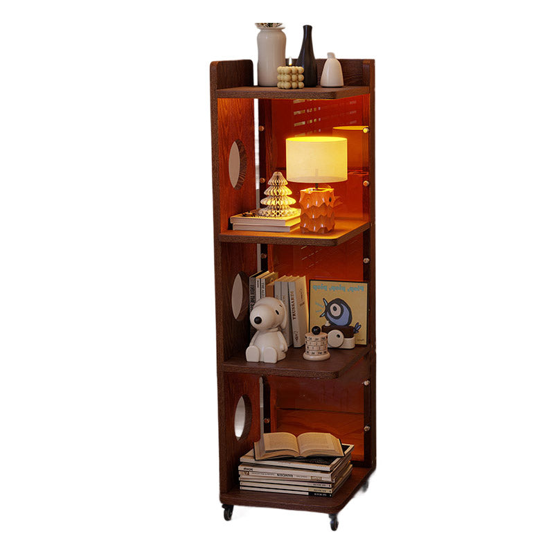 Modern Mid-Century Rectangular Rubberwood Movable Floor-Standing Corner Storage Shelf 4-Tier For Living Room &amp; Bedroom