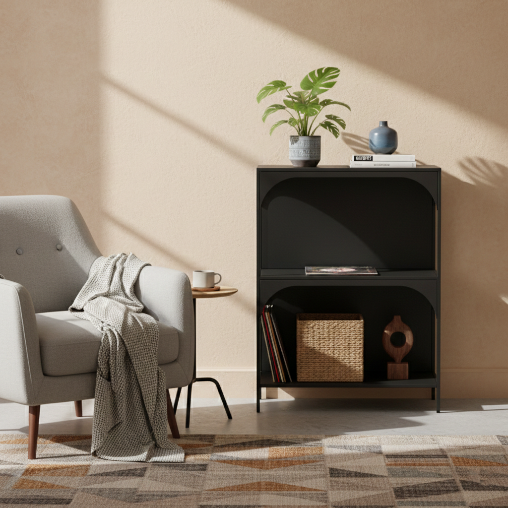 Estante de almacenamiento contemporáneo industrial rectangular de hierro montado en la pared o de pie en el suelo de 2/3 capas para sala de estar y estudio 