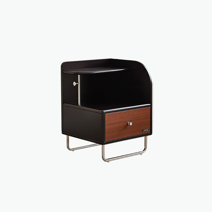 Contemporary Scandinavian Irregular Rectangular MDF Stainless Steel Nightstand 1-Drawer For Bedroom