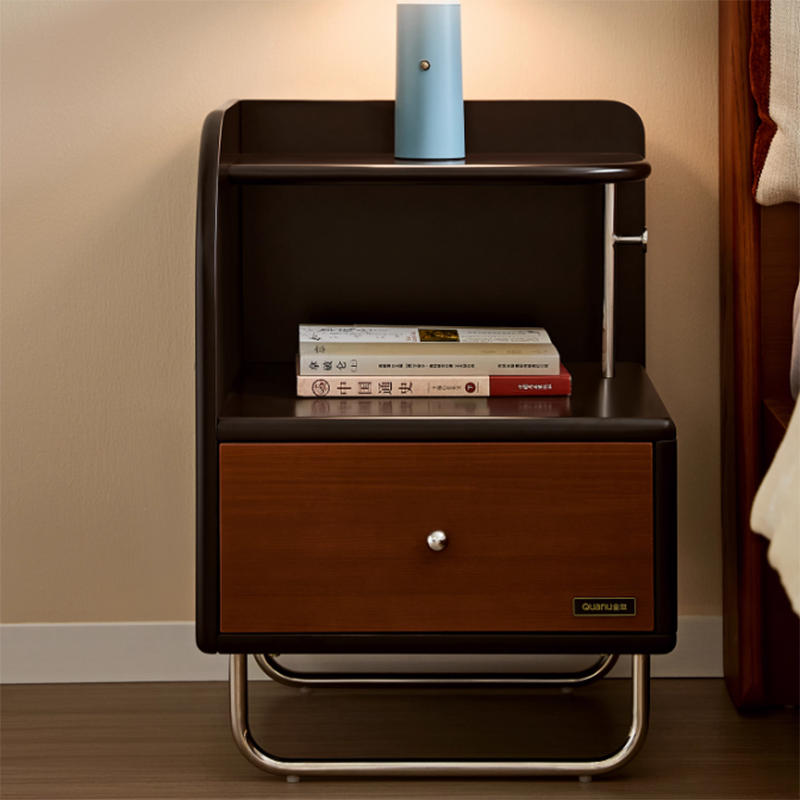 Contemporary Scandinavian Irregular Rectangular MDF Stainless Steel Nightstand 1-Drawer For Bedroom
