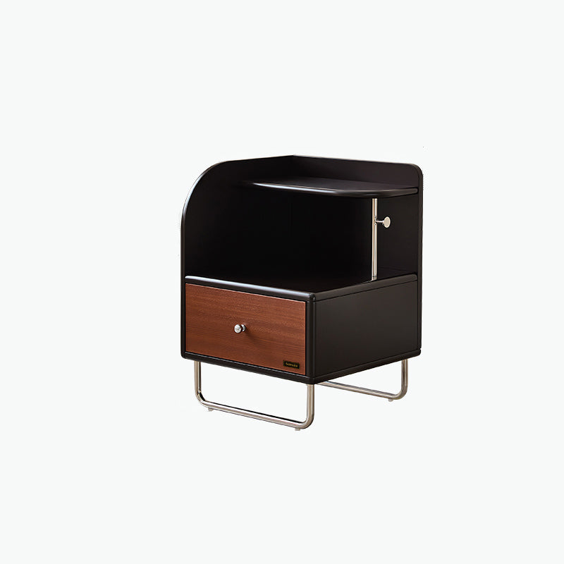 Contemporary Scandinavian Irregular Rectangular MDF Stainless Steel Nightstand 1-Drawer For Bedroom