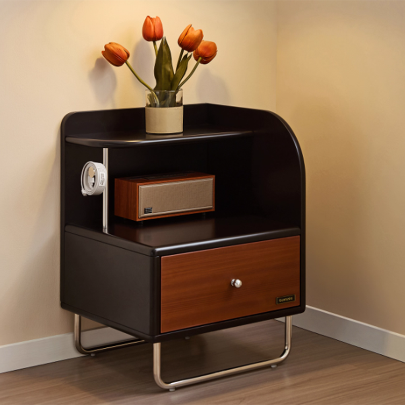Contemporary Scandinavian Irregular Rectangular MDF Stainless Steel Nightstand 1-Drawer For Bedroom