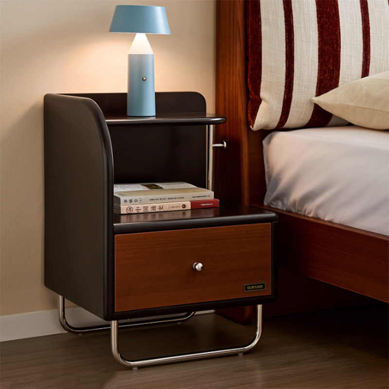 Contemporary Scandinavian Irregular Rectangular MDF Stainless Steel Nightstand 1-Drawer For Bedroom