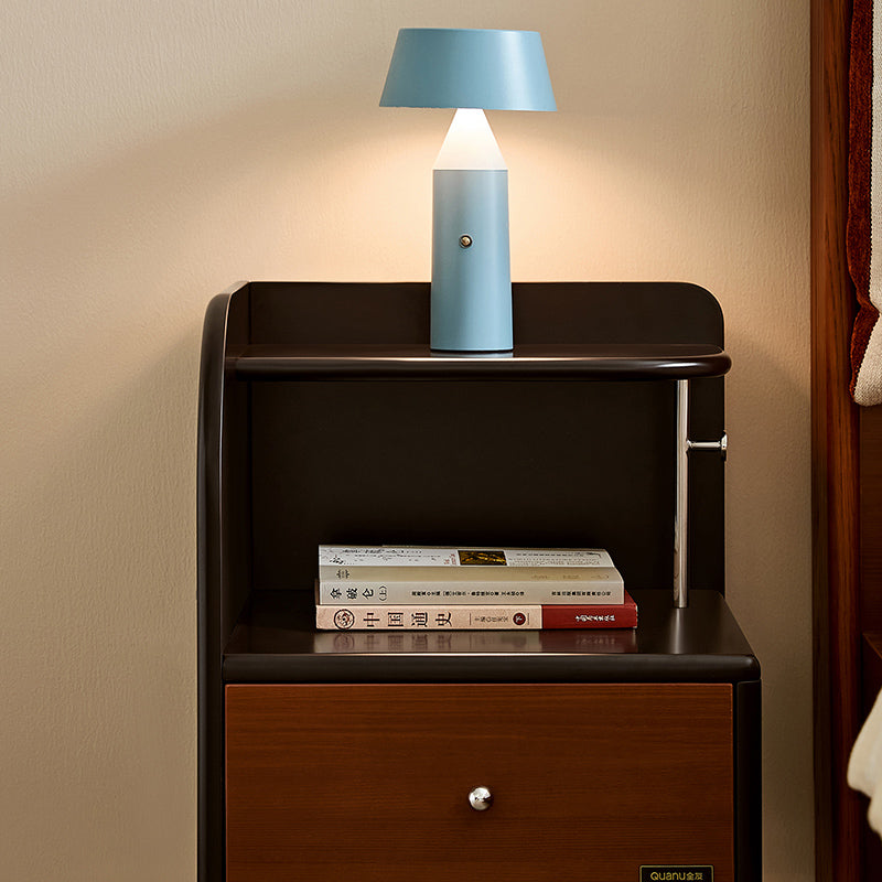 Contemporary Scandinavian Irregular Rectangular MDF Stainless Steel Nightstand 1-Drawer For Bedroom