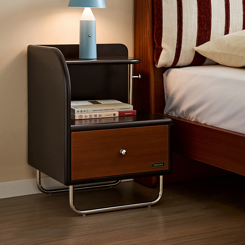 Contemporary Scandinavian Irregular Rectangular MDF Stainless Steel Nightstand 1-Drawer For Bedroom