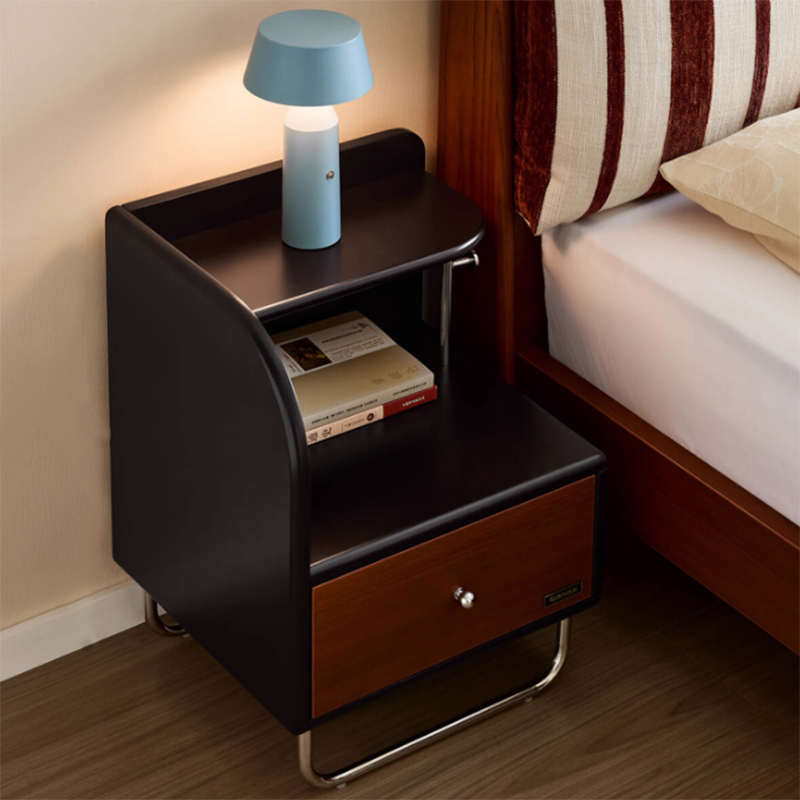 Contemporary Scandinavian Irregular Rectangular MDF Stainless Steel Nightstand 1-Drawer For Bedroom