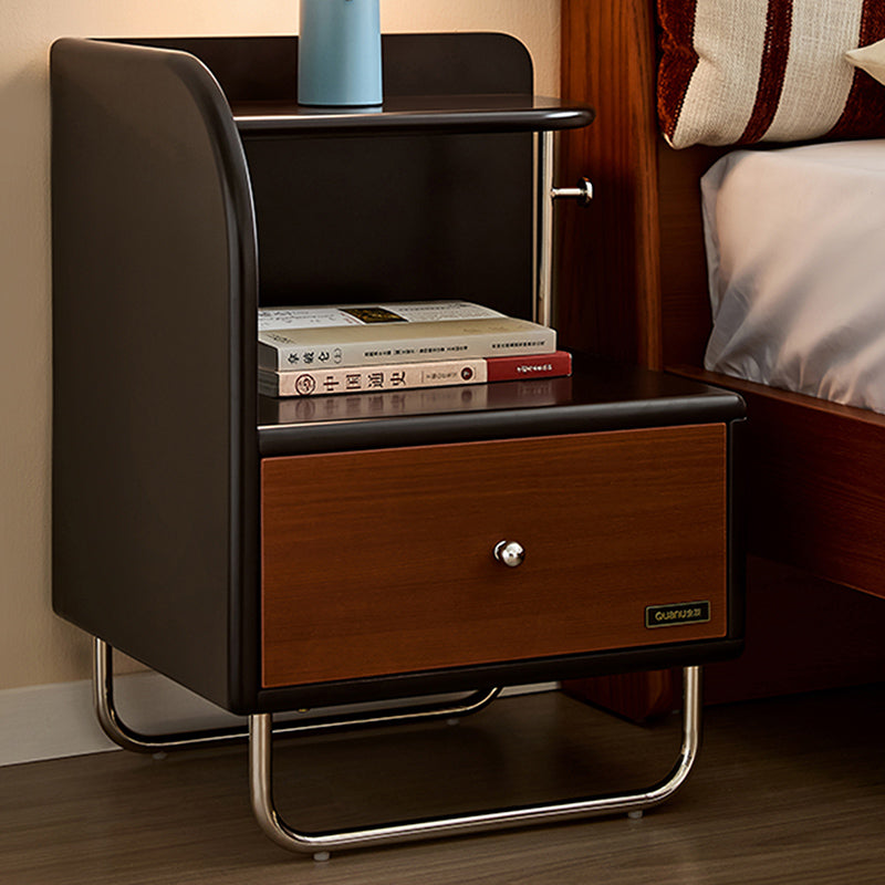 Contemporary Scandinavian Irregular Rectangular MDF Stainless Steel Nightstand 1-Drawer For Bedroom