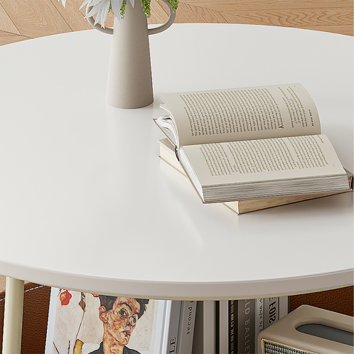 Zeitgenössischer nordischer runder Couchtisch aus Kohlenstoffstahl mit Kunstsattelleder, 2-stufig, für das Wohnzimmer 