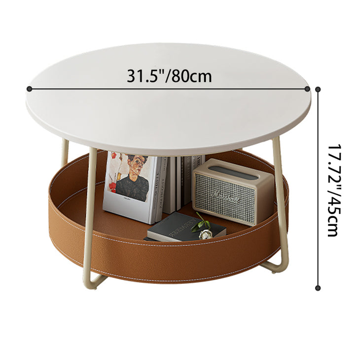 Zeitgenössischer nordischer runder Couchtisch aus Kohlenstoffstahl mit Kunstsattelleder, 2-stufig, für das Wohnzimmer 