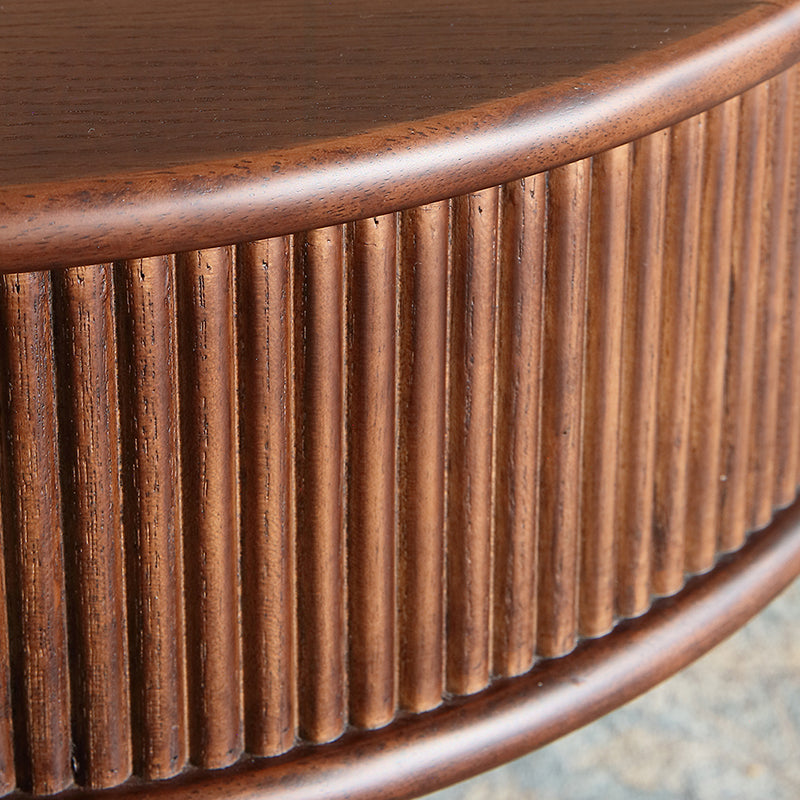Traditional Retro Oval Red Oak Wood &amp; Plywood Coffee Table 2-Drawer For Living Room
