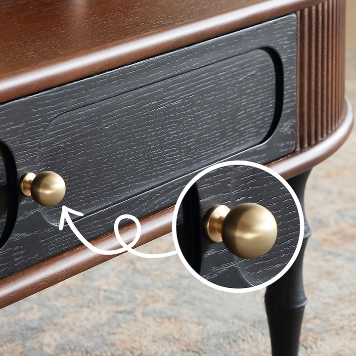 Traditional Retro Oval Red Oak Wood &amp; Plywood Coffee Table 2-Drawer For Living Room