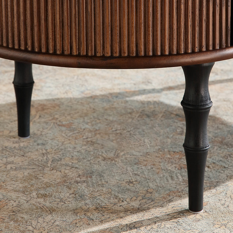 Traditional Retro Oval Red Oak Wood &amp; Plywood Coffee Table 2-Drawer For Living Room