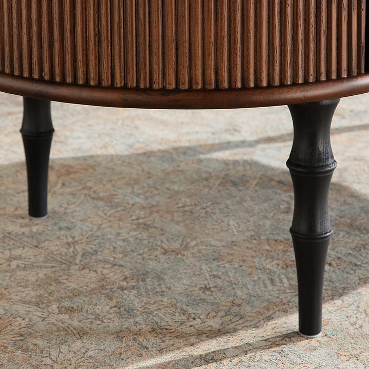 Traditional Retro Oval Red Oak Wood &amp; Plywood Coffee Table 2-Drawer For Living Room