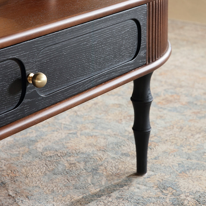 Traditional Retro Oval Red Oak Wood &amp; Plywood Coffee Table 2-Drawer For Living Room