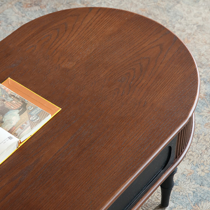 Traditional Retro Oval Red Oak Wood &amp; Plywood Coffee Table 2-Drawer For Living Room