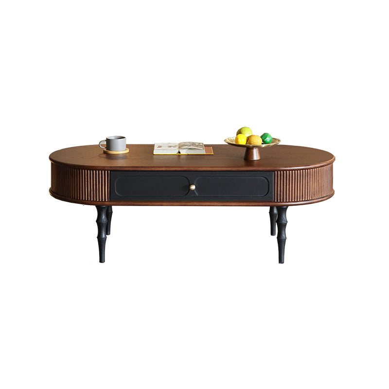 Traditional Retro Oval Red Oak Wood &amp; Plywood Coffee Table 2-Drawer For Living Room