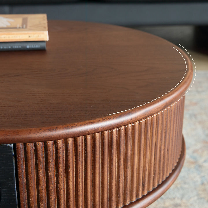 Traditional Retro Oval Red Oak Wood &amp; Plywood Coffee Table 2-Drawer For Living Room