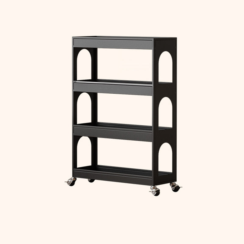 Contemporary Industrial Narrow Rectangular Iron Durable Movable Storage Shelf 4-Tier For Living Room