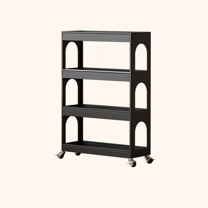 Contemporary Industrial Narrow Rectangular Iron Durable Movable Storage Shelf 4-Tier For Living Room