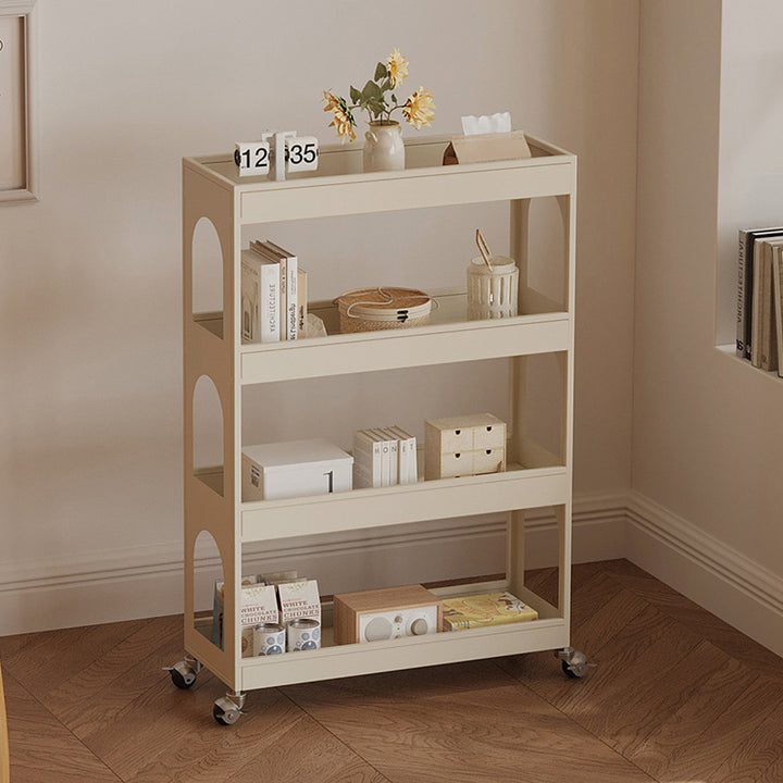 Contemporary Industrial Narrow Rectangular Iron Durable Movable Storage Shelf 4-Tier For Living Room