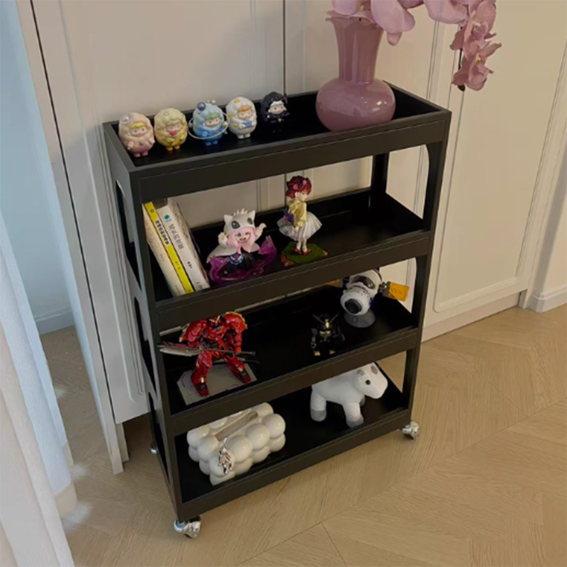 Contemporary Industrial Narrow Rectangular Iron Durable Movable Storage Shelf 4-Tier For Living Room