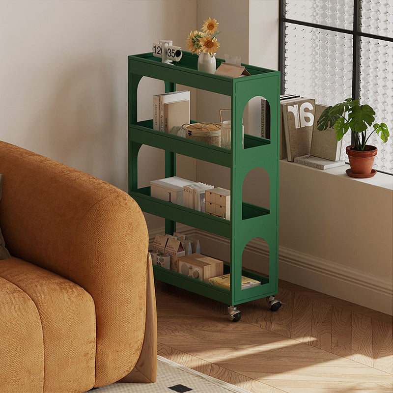 Contemporary Industrial Narrow Rectangular Iron Durable Movable Storage Shelf 4-Tier For Living Room