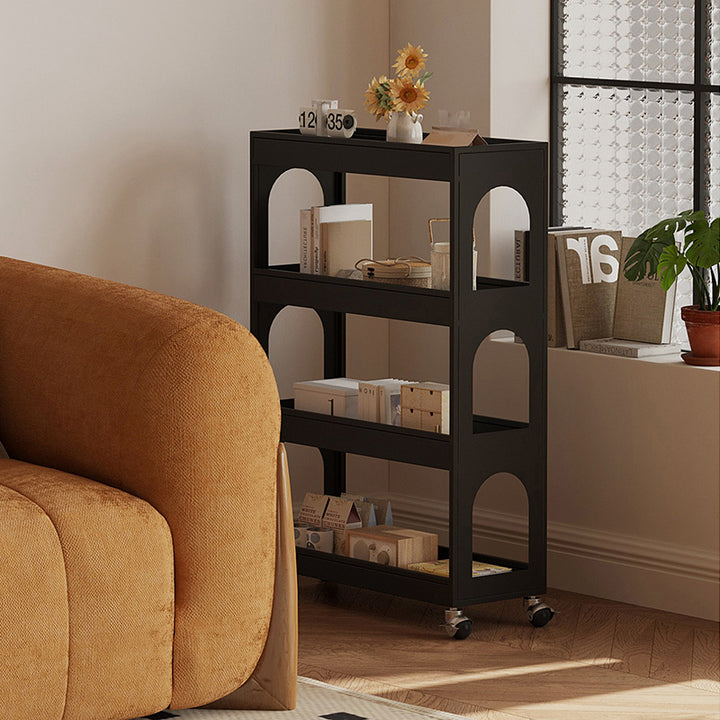 Contemporary Industrial Narrow Rectangular Iron Durable Movable Storage Shelf 4-Tier For Living Room